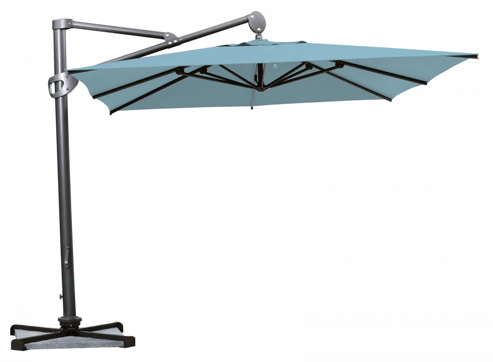 Parasol déporté Helios résistant au vent Carré 300x300 Acrylique sunbrella premium Mineral blue | La Maison du Parasol