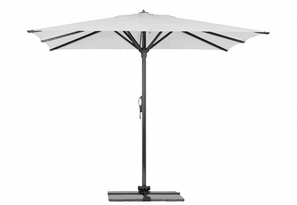 Parasol Rio + Housse + Pied en croix Géant Terrasse Piscine Jardin Plage Droit Carré 400x400 Acrylique relax Birch Gris foncé mât