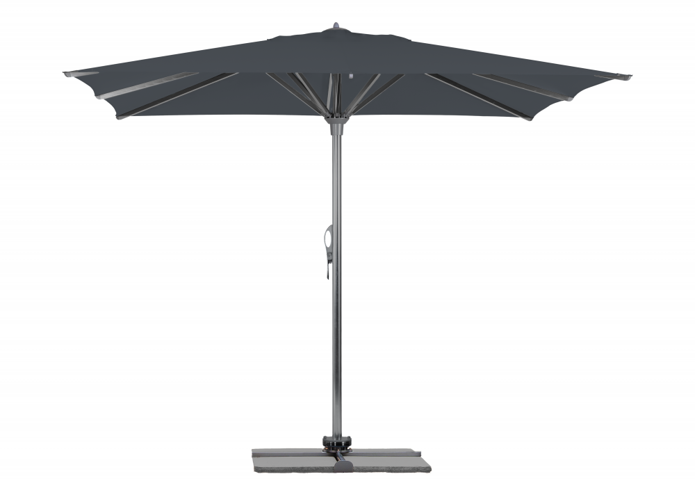 Parasol Rio + Housse + Pied en croix Géant Terrasse Piscine Jardin Plage Droit Carré 400x400 Acrylique relax Graphite Gris mât