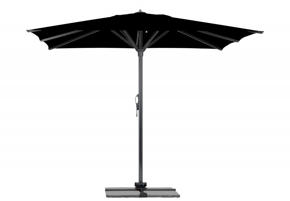 Parasol Rio + Housse + Pied en croix Géant Terrasse Piscine Jardin Plage Droit Carré 400x400 Acrylique sunbrella premium Black Gris foncé mât