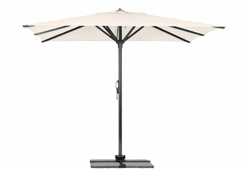 Parasol Rio + Housse + Pied en croix Géant Terrasse Piscine Jardin Plage Droit Carré 400x400 Acrylique sunbrella premium Natural Gris foncé mât