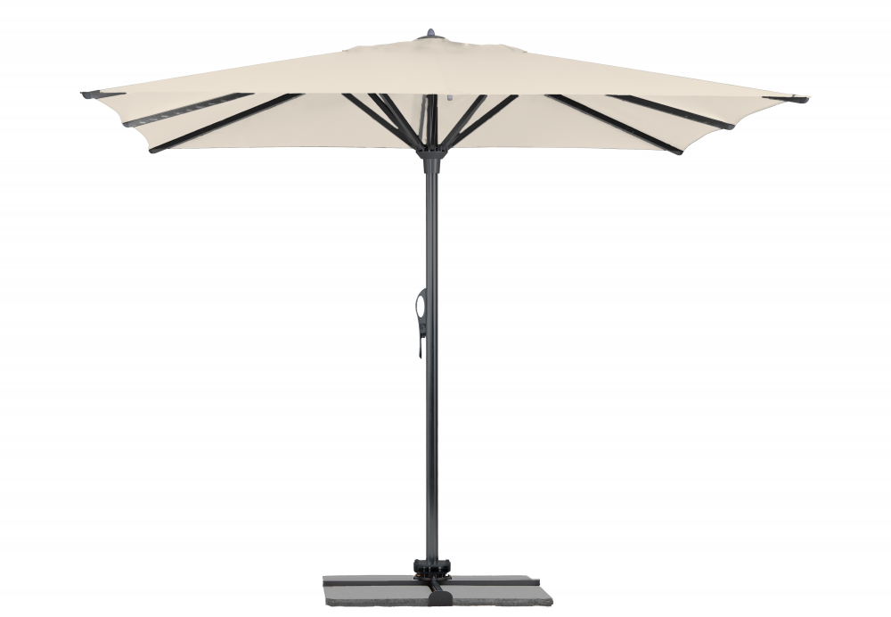Parasol Rio + Housse + Pied en croix Géant Terrasse Piscine Jardin Plage Droit Carré 400x400 Polyester Écru Gris foncé mât
