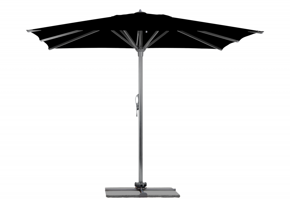 Parasol Rio + Housse + Pied en croix Géant Terrasse Piscine Jardin Plage Droit Carré 400x400 Acrylique sunbrella premium Black Gris mât