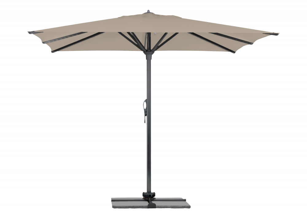 Parasol Rio + Housse + Pied en croix Géant Terrasse Piscine Jardin Plage Droit Carré 400x400 Acrylique sunbrella premium Antique beige Gris foncé mât