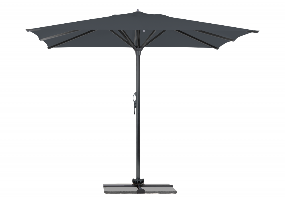 Parasol Rio + Housse + Pied en croix Géant Terrasse Piscine Jardin Plage Droit Carré 400x400 Acrylique relax Graphite Gris foncé mât