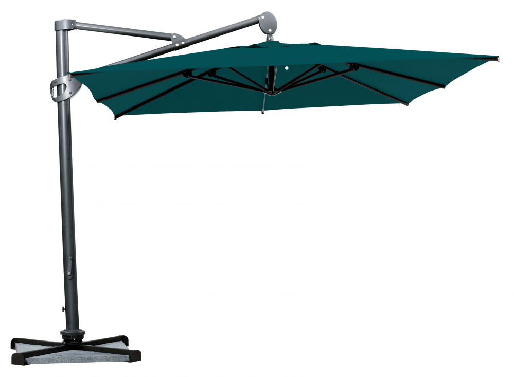 Parasol déporté Helios résistant au vent Carré 300x300 Acrylique sunbrella premium Rainforest | La Maison du Parasol